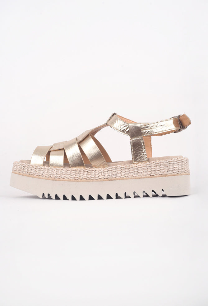 Laura Bellariva Metallic & Macrame Sandal, Gold