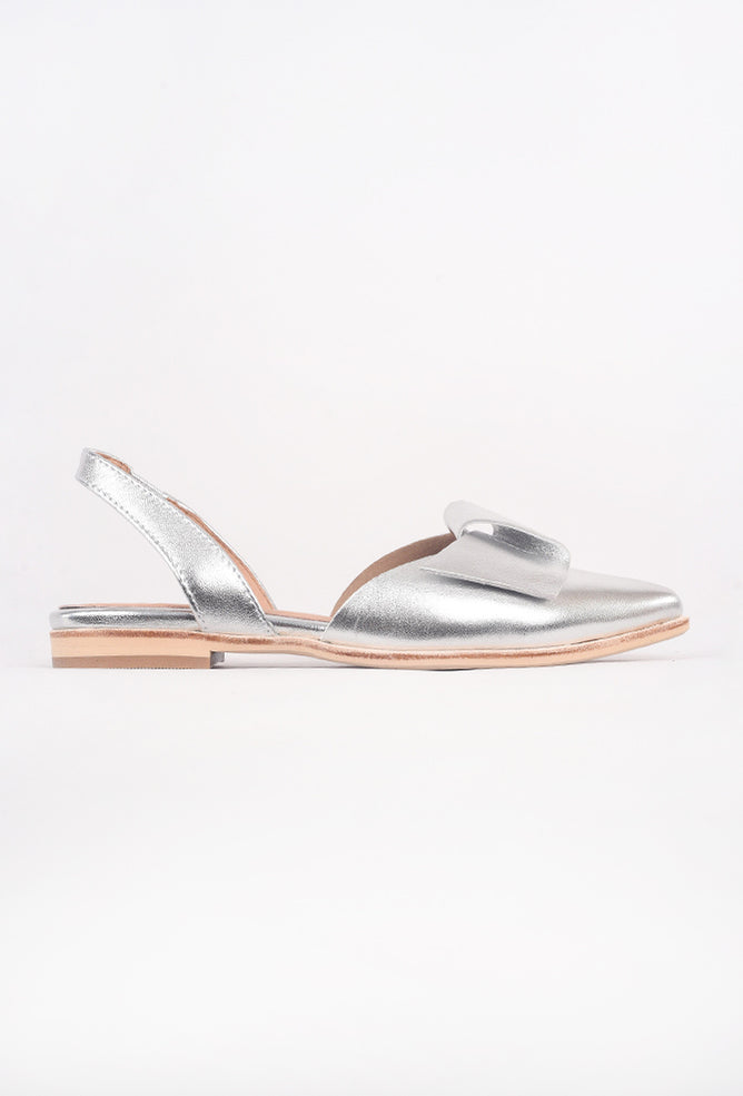 All Black Flat Bow Slingback, Silver