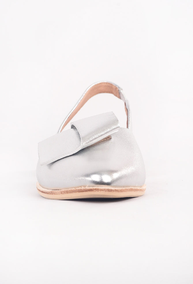 All Black Flat Bow Slingback, Silver