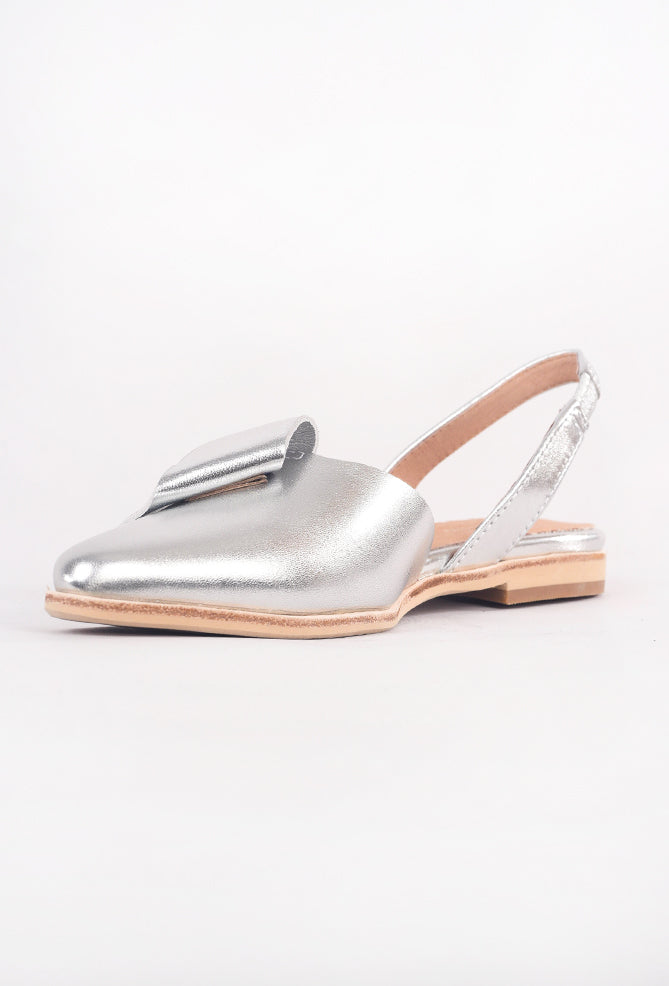 All Black Flat Bow Slingback, Silver