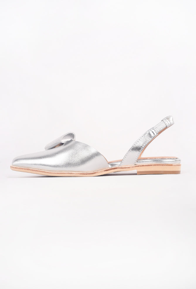 All Black Flat Bow Slingback, Silver