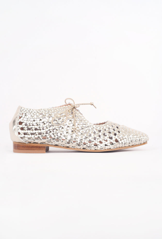 All Black Woven Tie Lady Shoe, Gold
