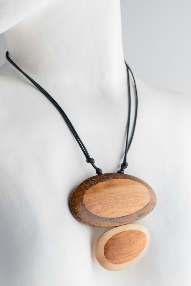 Sylca Designs Dual Oval Wood Willa Pendant, Brown