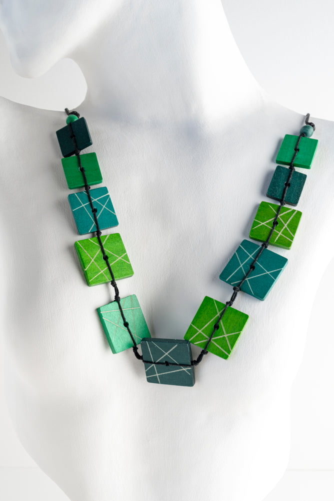 Sylca Designs Wooden Mosaic Necklace, Green