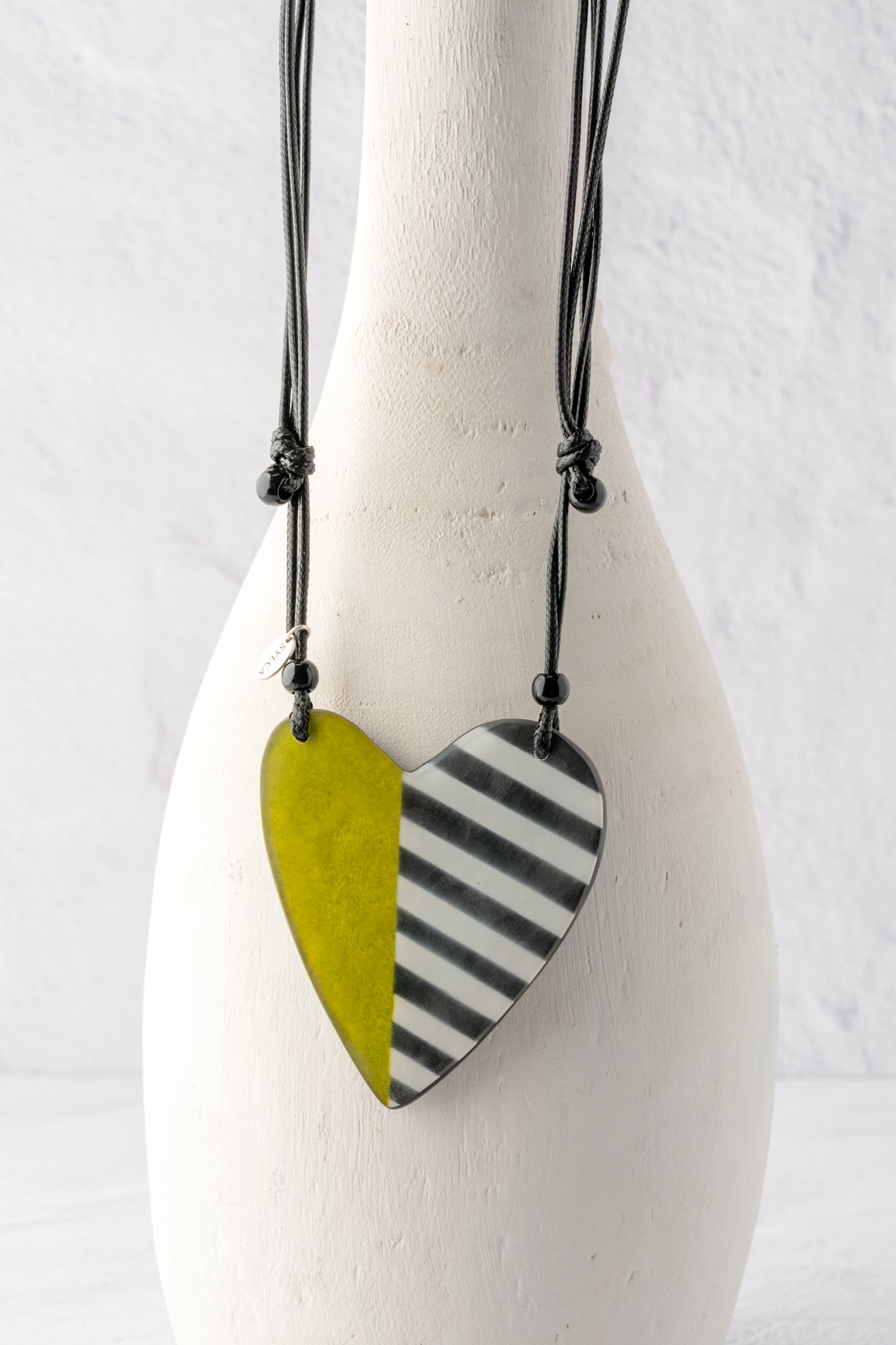 Sylca Designs Anastasia Heart Pendant, Lime/Black