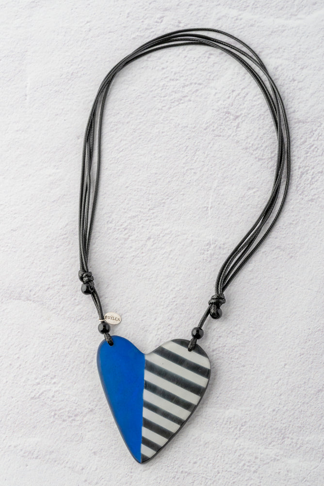 Sylca Designs Anastasia Heart Pendant, Blue/Black