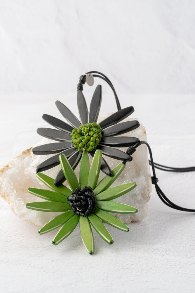 Sylca Designs Amaya Double Flower Necklace, Green