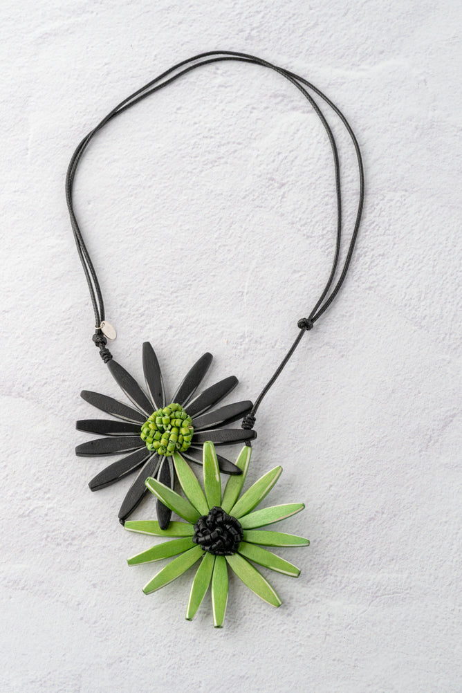 Sylca Designs Amaya Double Flower Necklace, Green