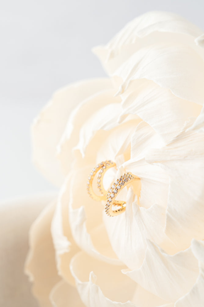 Tai Gold Double Wrap CZ Huggies Earrings