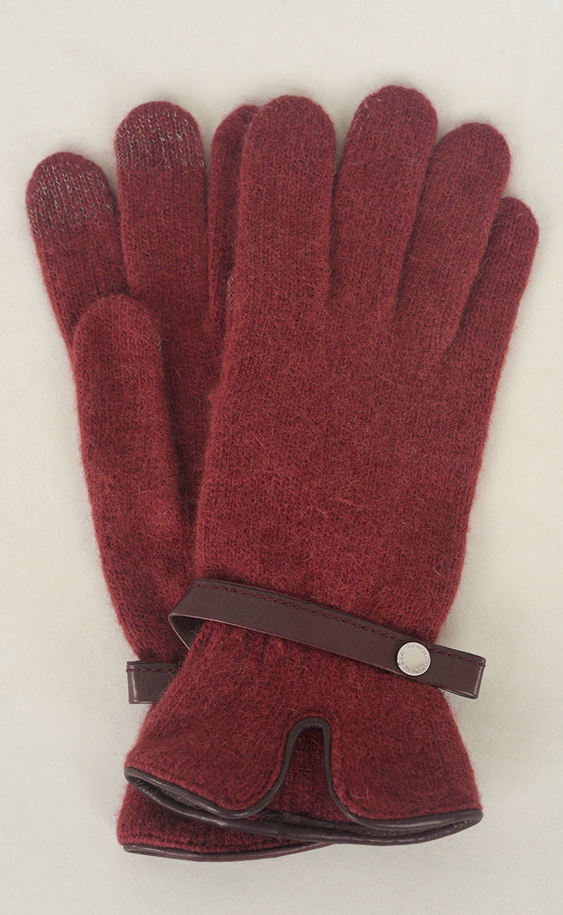 Santacana Madrid Leather Piped Wool & Angora Gloves, Burdeos