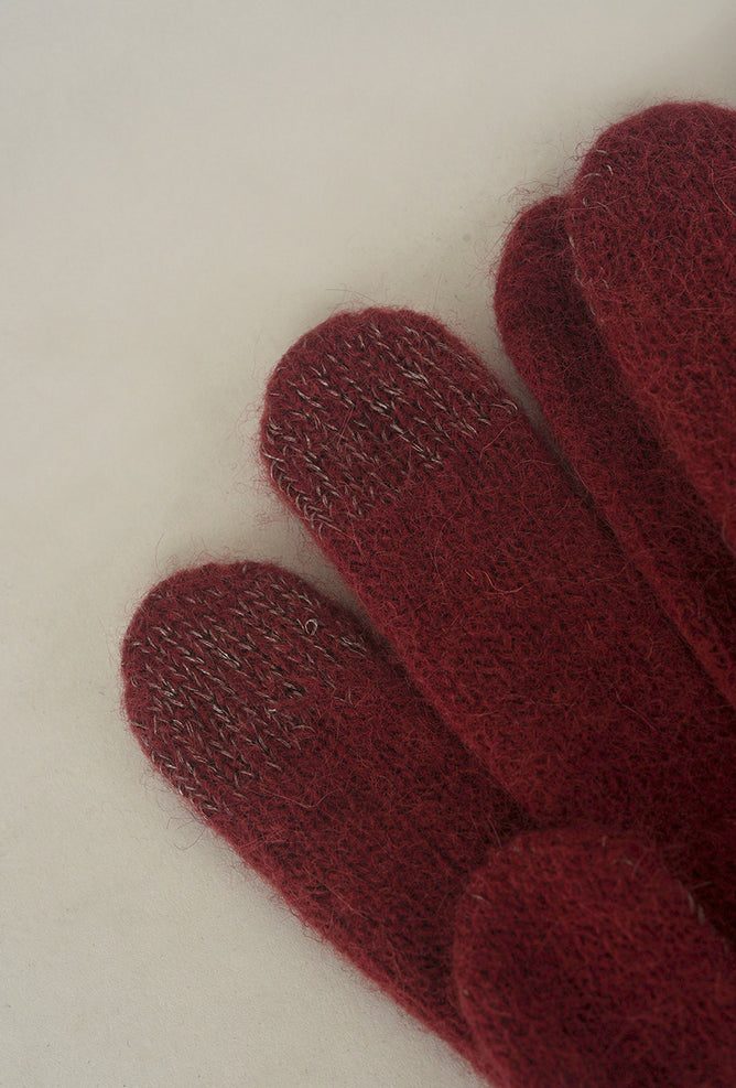 Santacana Madrid Leather Piped Wool & Angora Gloves, Burdeos