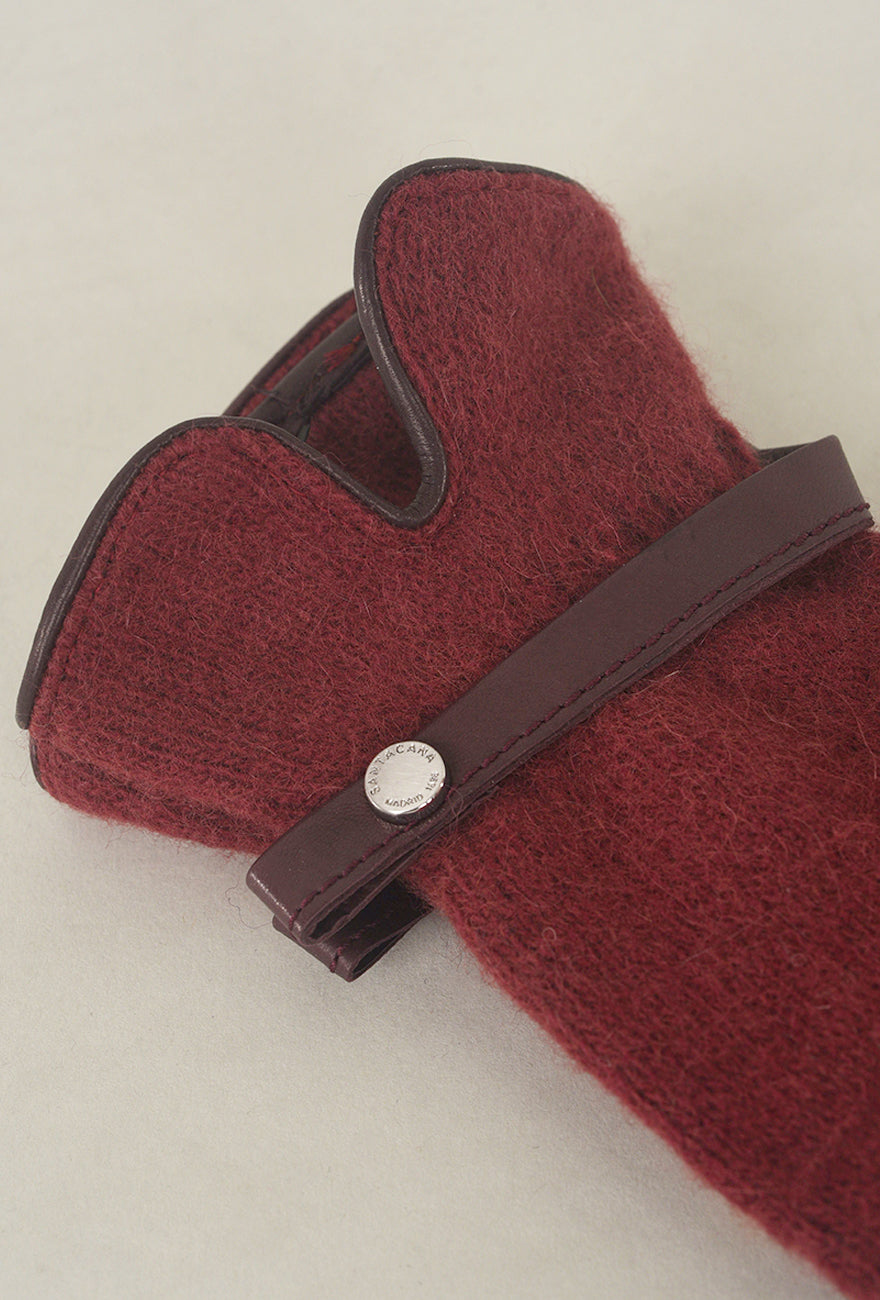 Santacana Madrid Leather Piped Wool & Angora Gloves, Burdeos