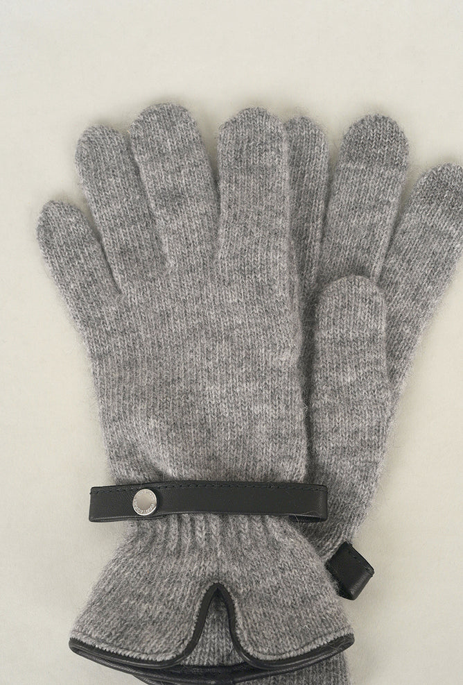 Santacana Madrid Leather Piped Wool & Angora Glove, Gris