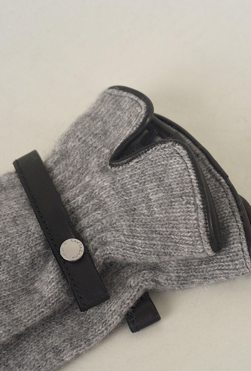 Santacana Madrid Leather Piped Wool & Angora Glove, Gris