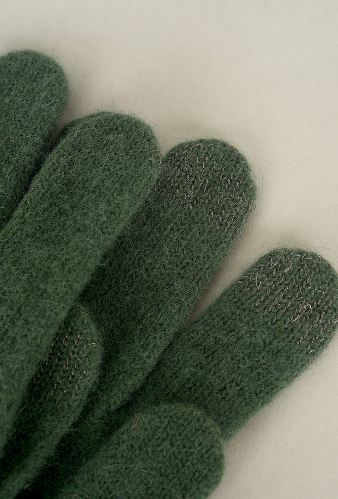 Santacana Madrid Leather Piped Wool & Angora Glove, Pino