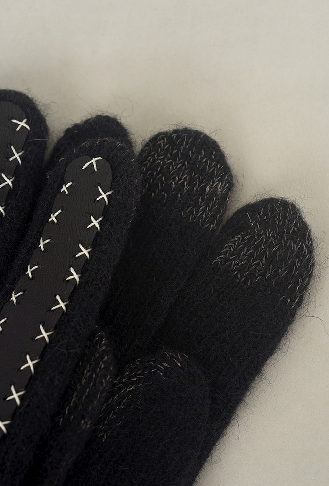 Santacana Madrid Contrast Stitch Leather/Wool Glove, Black