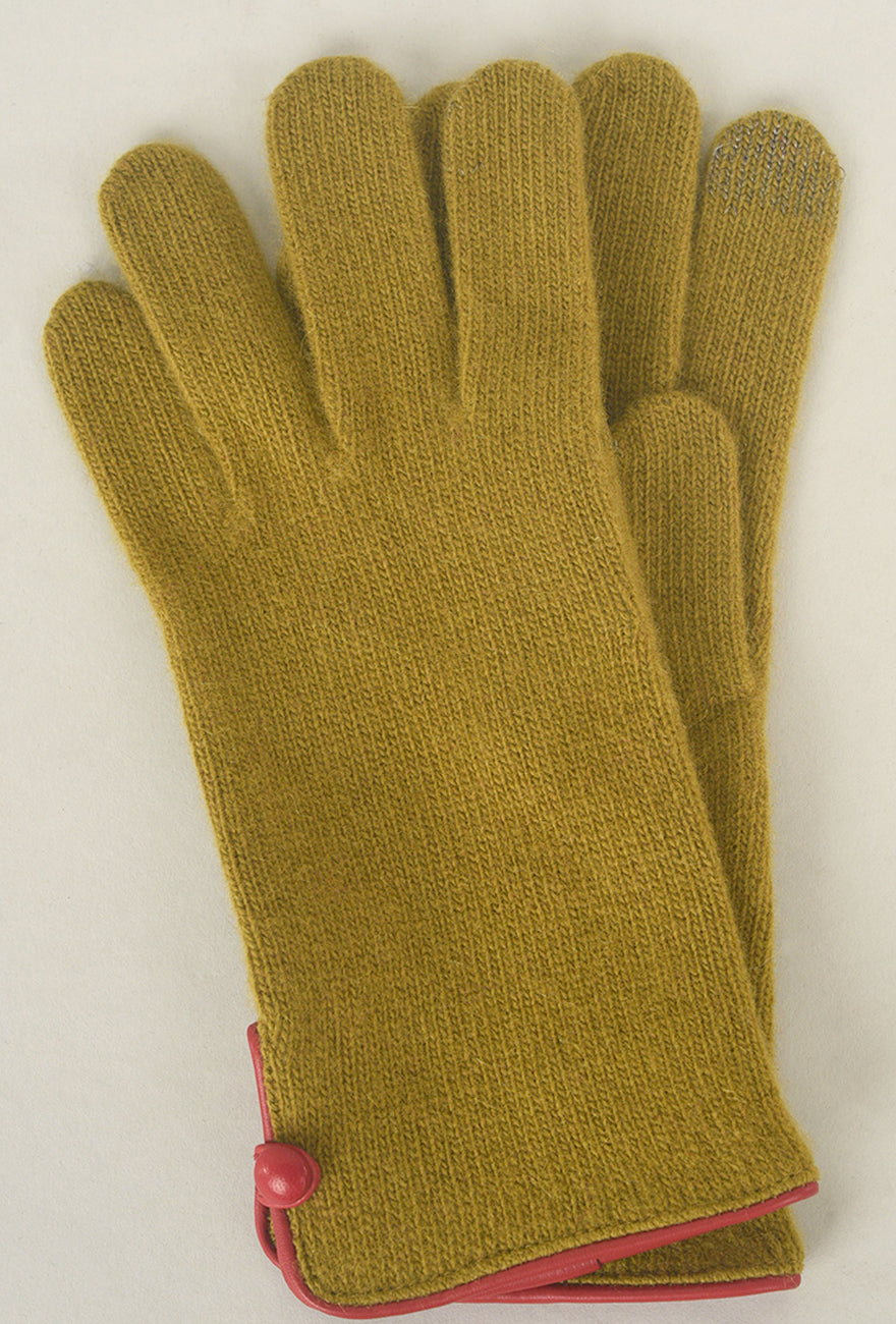 Santacana Madrid Contrast Piping/Button Wool/Cashmere Glove, Musgo