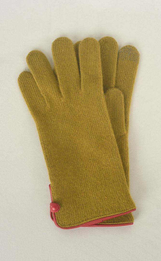 Santacana Madrid Contrast Piping/Button Wool/Cashmere Glove, Musgo