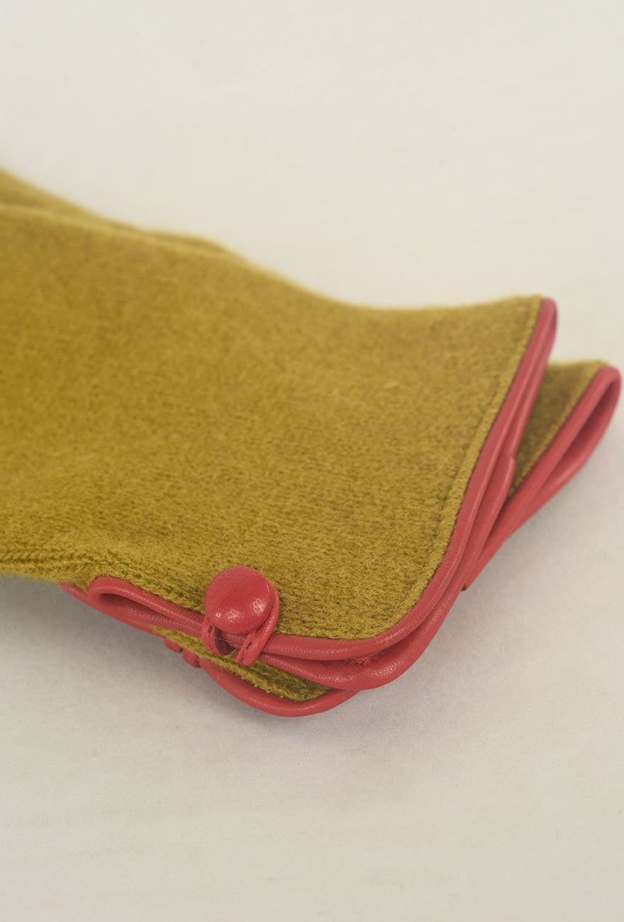 Santacana Madrid Contrast Piping/Button Wool/Cashmere Glove, Musgo