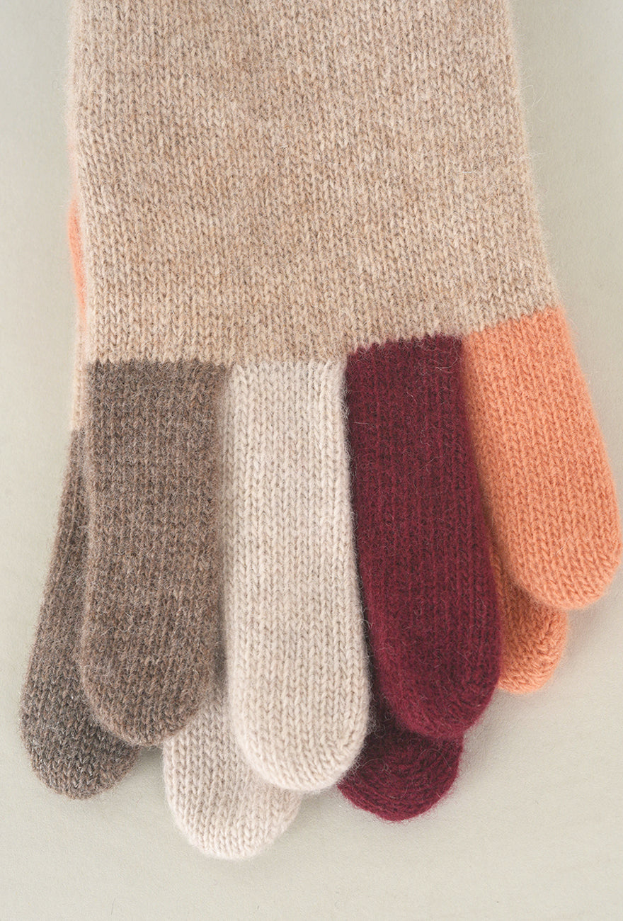 Santacana Madrid Multi Color Finger Wool/Cash Glove, Beige