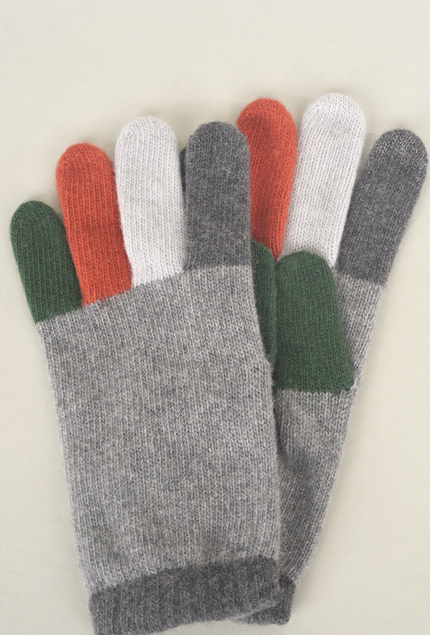 Santacana Madrid Multi-Color Finger Wool/Cash Glove, Gris