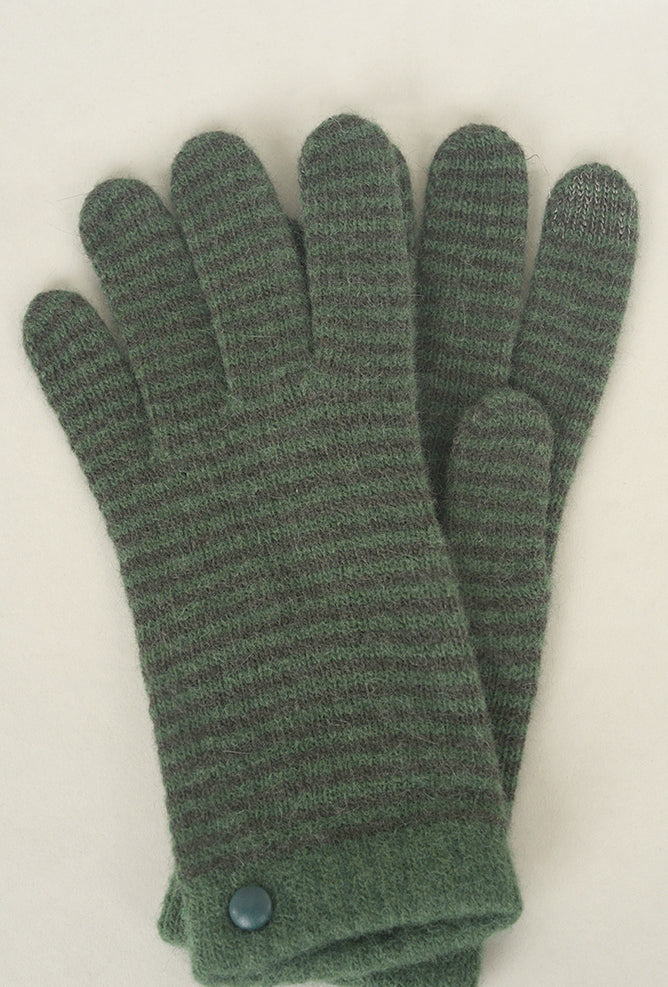 Santacana Madrid Striped Wool & Angora Knit Gloves, Pino