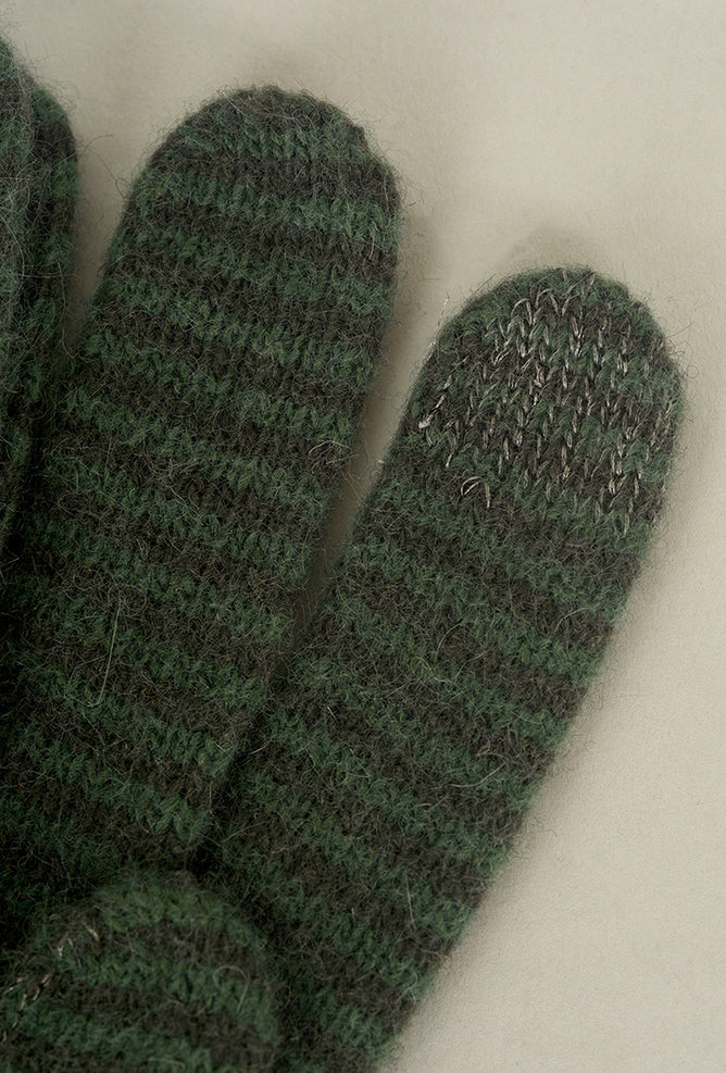 Santacana Madrid Striped Wool & Angora Knit Gloves, Pino