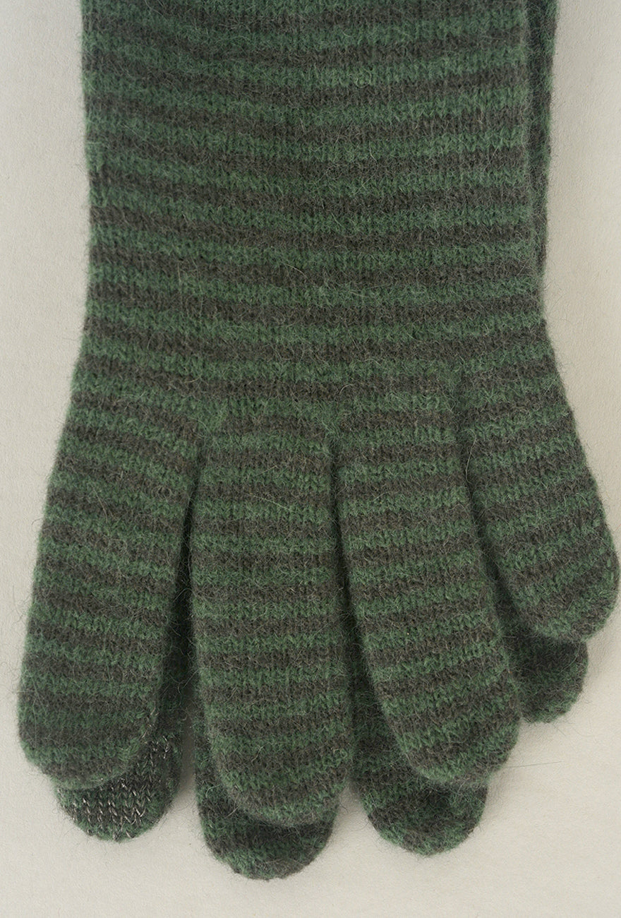 Santacana Madrid Striped Wool & Angora Knit Gloves, Pino