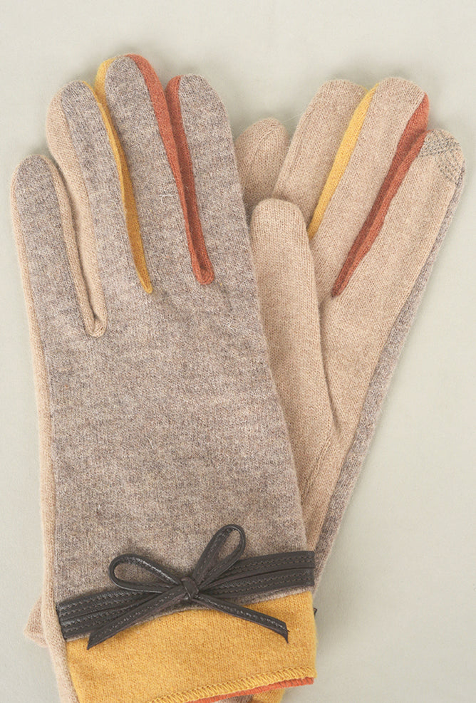 Santacana Madrid Bow Detail Knit Wool/Cashmere Glove, Vison