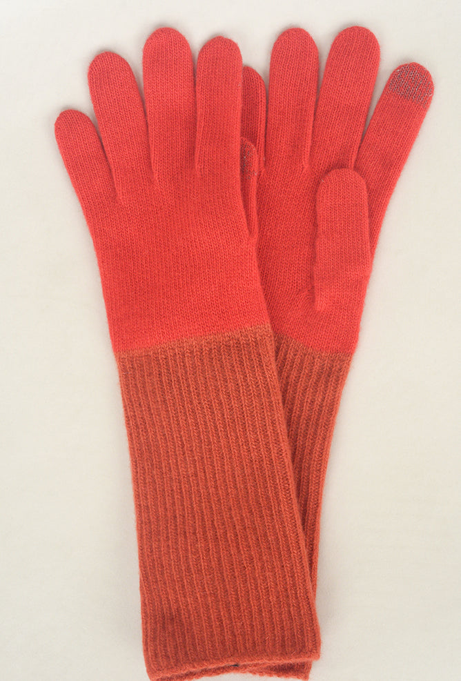 Santacana Madrid Long Wool/Cashmere Ribbed Knit Glove, Carmine