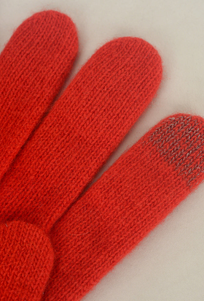 Santacana Madrid Long Wool/Cashmere Ribbed Knit Glove, Carmine
