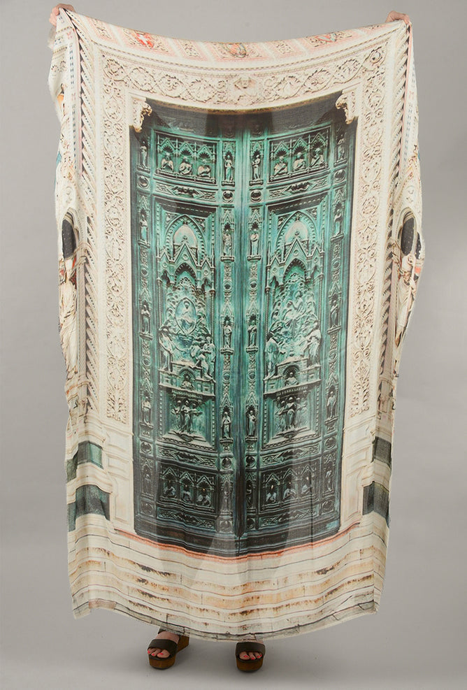 Blue Pacific Vintage Locale Doors of Duomo di Milano Scarf, Verdigris
