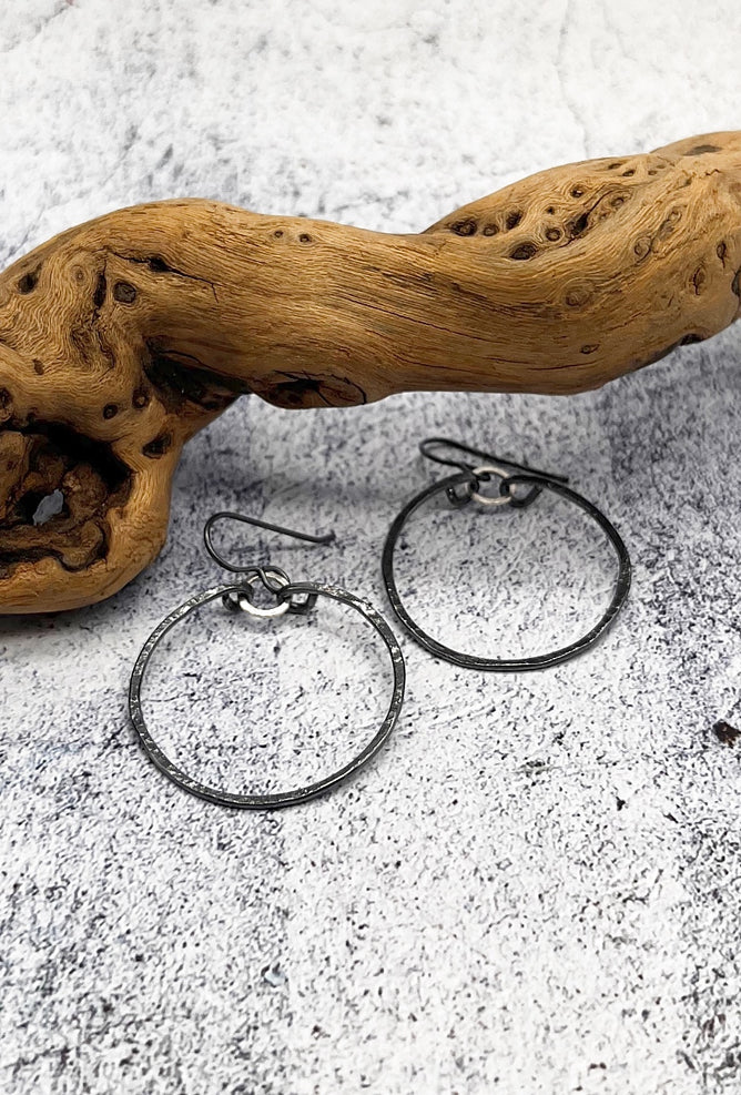 red i jewelry Baby Hoops, Oxidized Silver