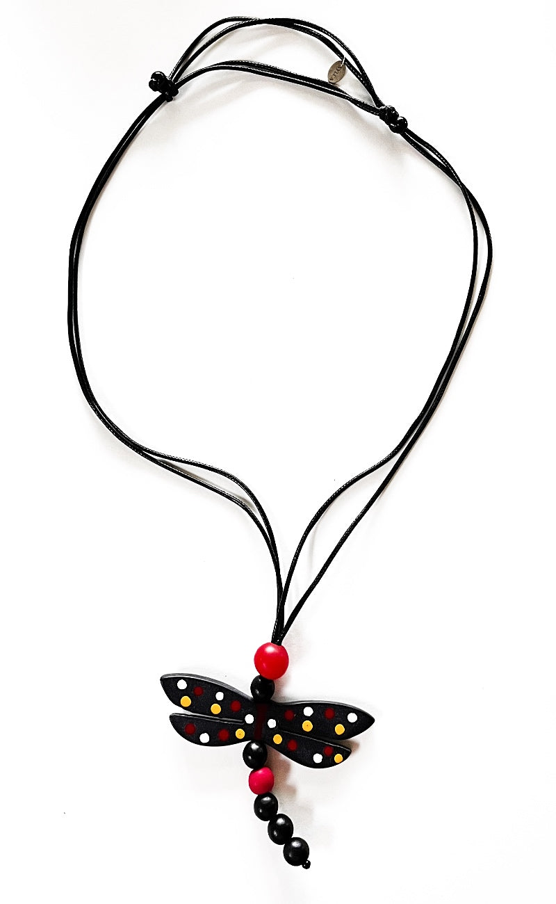 Sylca Designs Dragonfly Necklace, Red/Black