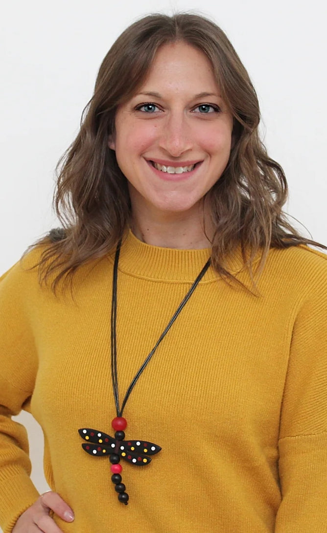 Sylca Designs Dragonfly Necklace, Red/Black