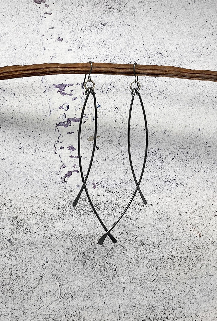 Red I Jewelry Drama Queen Earrings, Oxidized Silver