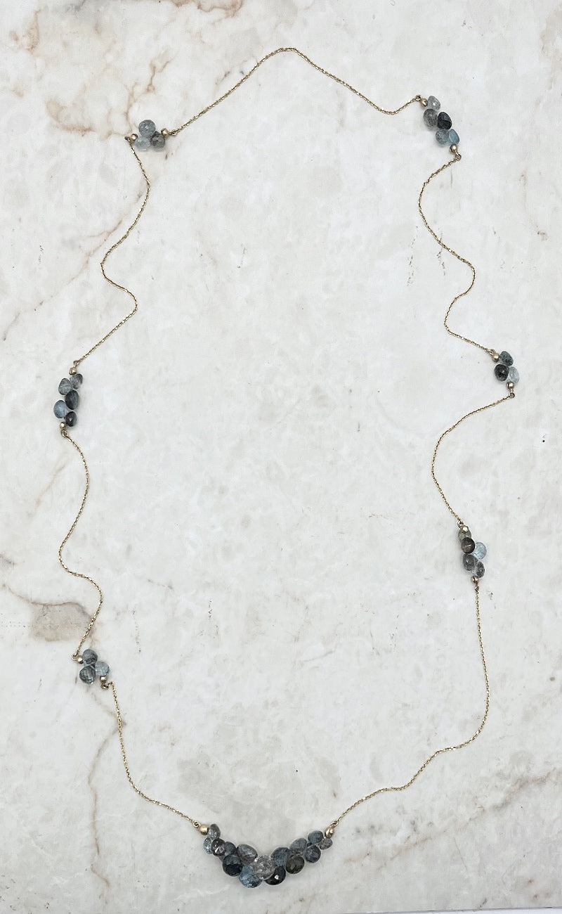 Rachel Atherley 14K Gold Caviar Eternity Neck, Moss Aquamarine