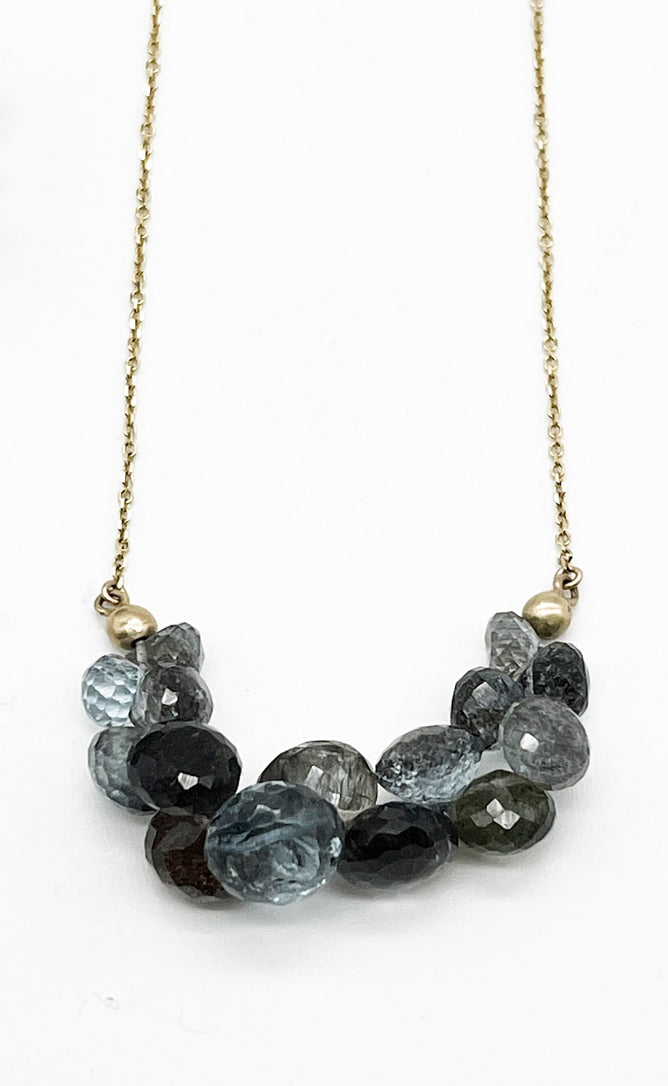 Rachel Atherley 14K Gold Caviar Eternity Neck, Moss Aquamarine