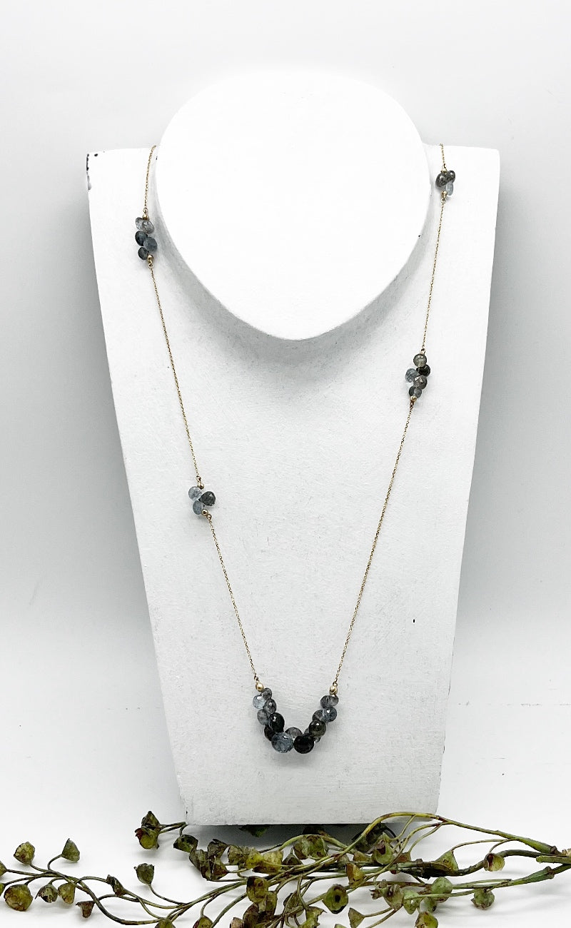 Rachel Atherley 14K Gold Caviar Eternity Neck, Moss Aquamarine