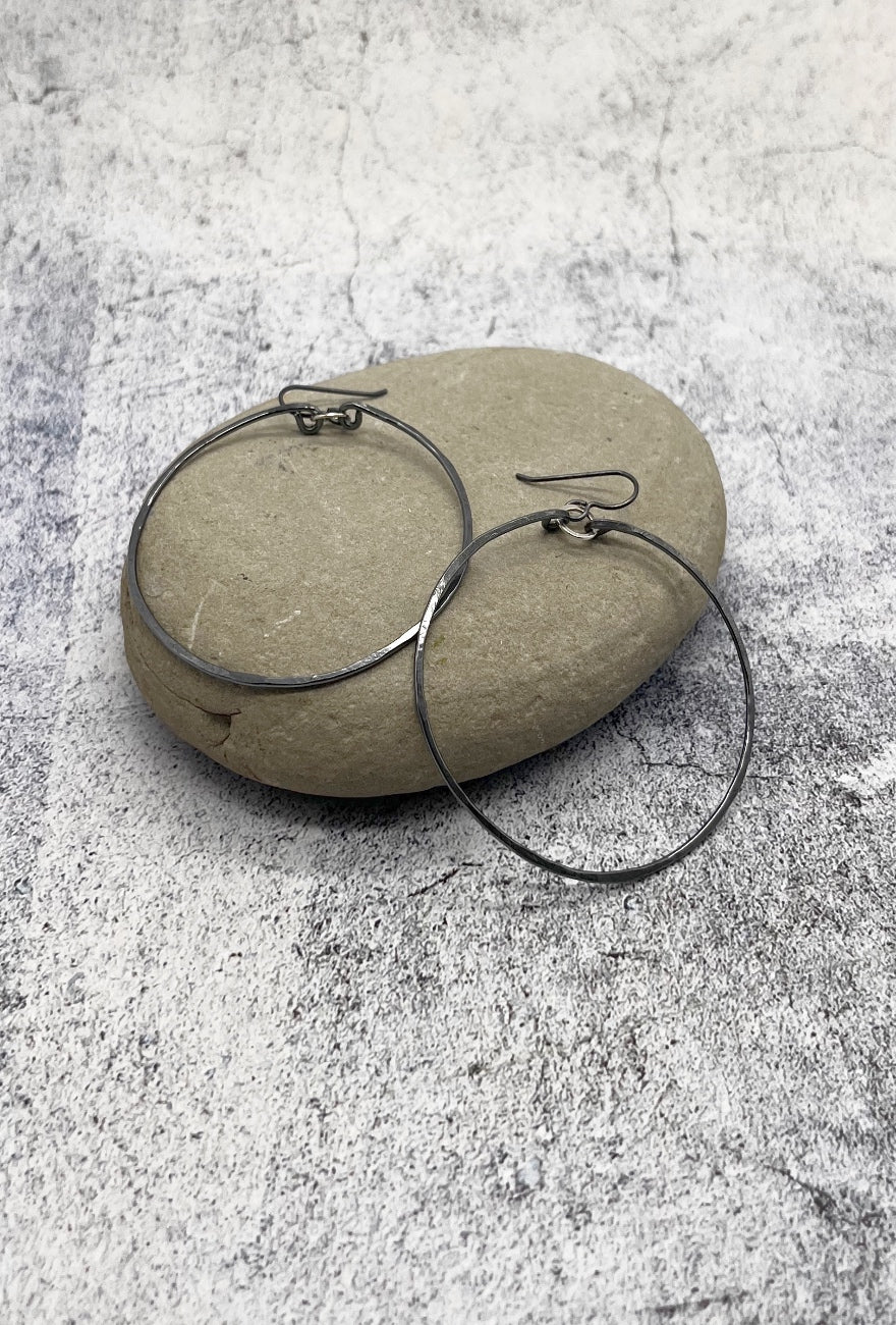 red i jewelry Medium Hoops, Oxidized Silver