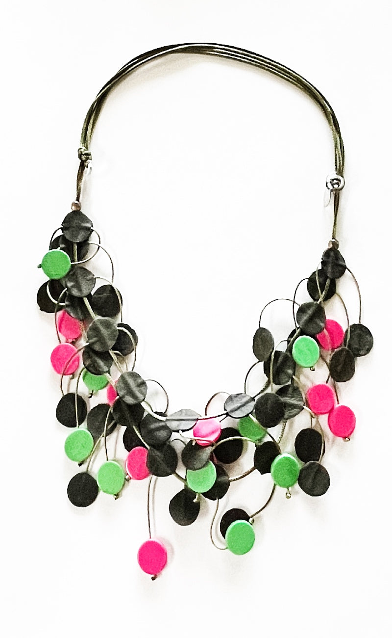 Sylca Designs Penny Dangle Neck, Green/Pink