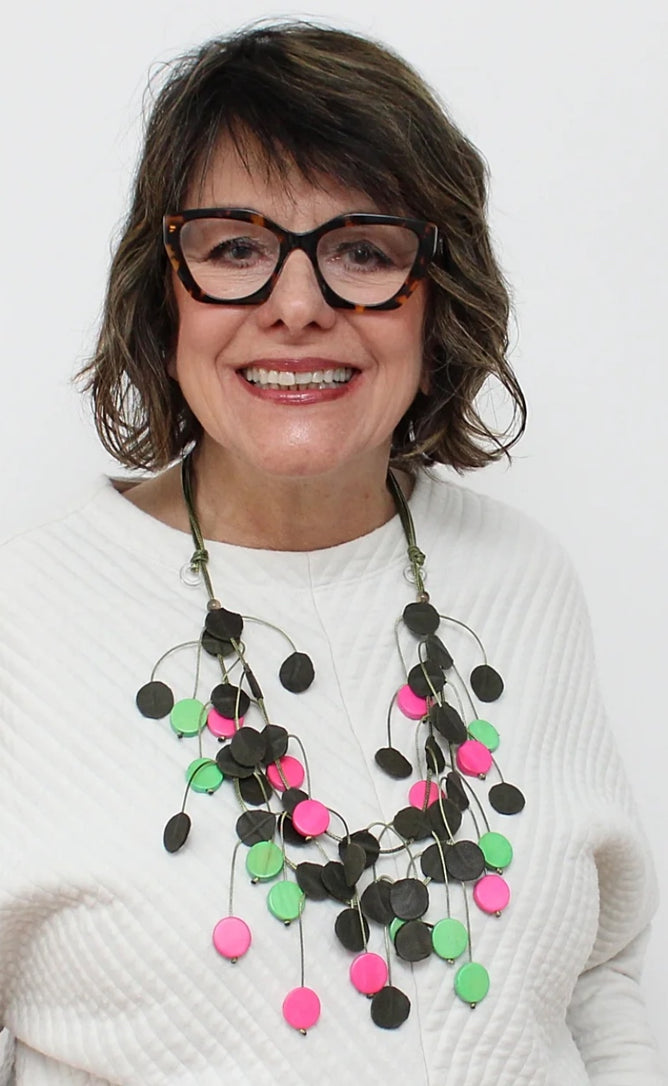 Sylca Designs Penny Dangle Neck, Green/Pink