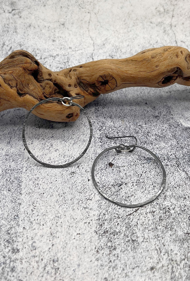 red i jewelry Pill Box Hoops, Oxidized Silver