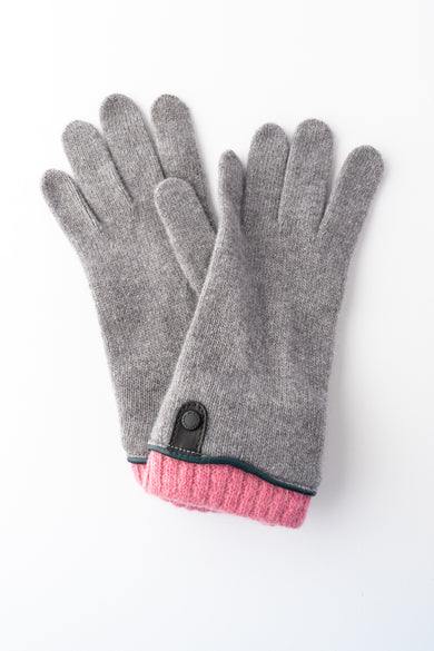 Santacana Madrid Leather Tab Wool and Cashmere Glove, Gray/Pink