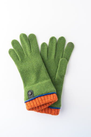 Santacana Madrid Leather Tab Wool and Cashmere Glove, Lime Green/Orange