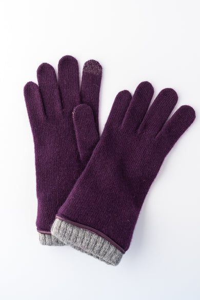 Santacana Madrid Contrast Trim Wool and Cashmere Glove, Purple/Gray