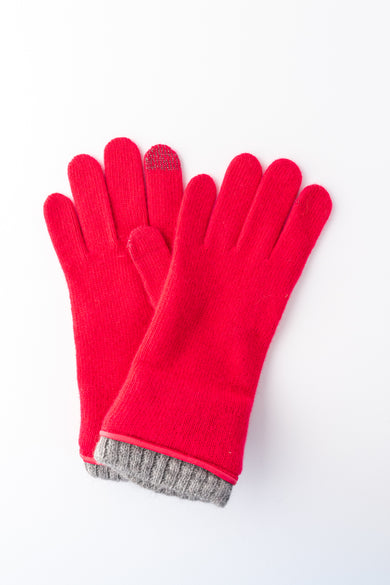 Santacana Madrid Contrast Trim Wool and Cashmere Glove, Berry/Gray