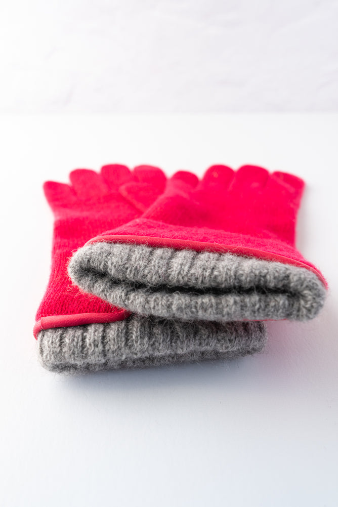 Santacana Madrid Contrast Trim Wool and Cashmere Glove, Berry/Gray