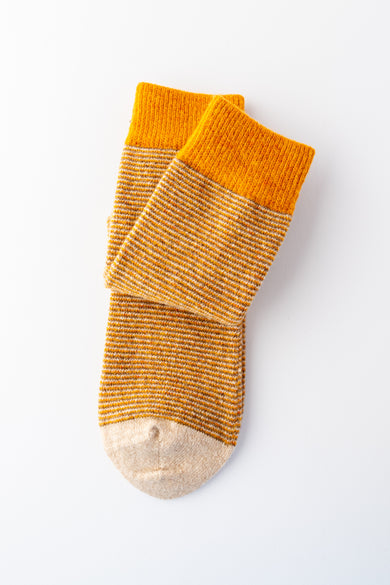 Santacana Madrid Tri Color Wool Blend Sock, Mustard Yellow