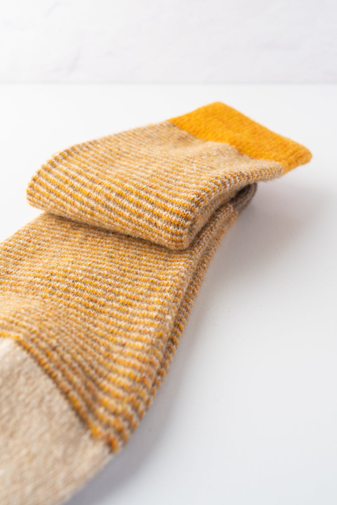Santacana Madrid Tri Color Wool Blend Sock, Mustard Yellow